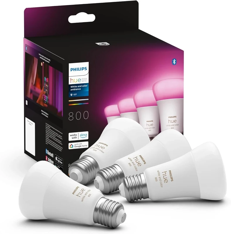Philips Hue Colour Ambiance 4-Pack Smart Bulb - 800 Lumen Bluetooth