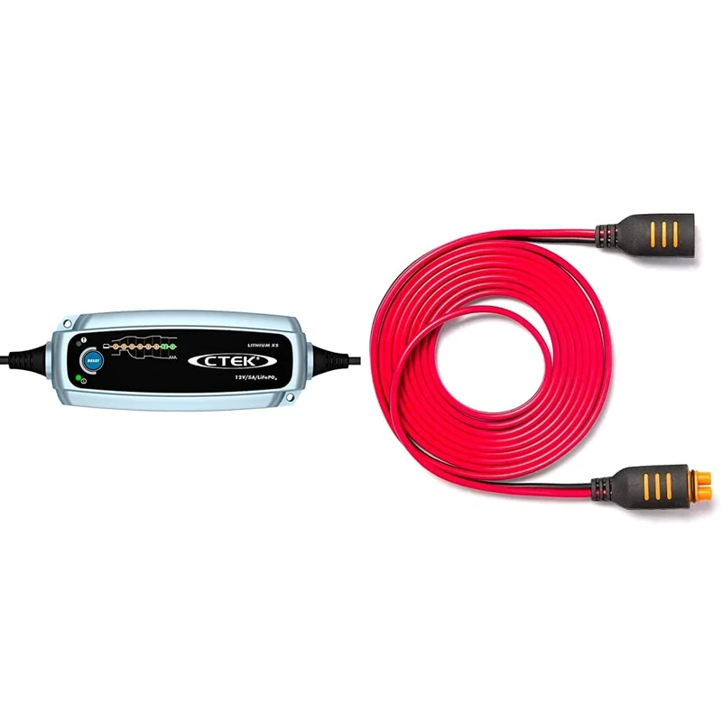 CTEK Lithium XS UK Vehicle Battery Charger 40-003 - For Lithium (12V LiFePO4) Batteries - UK Plug, Black & 56-304 Connect 2.5M Extension extend the range of your charger