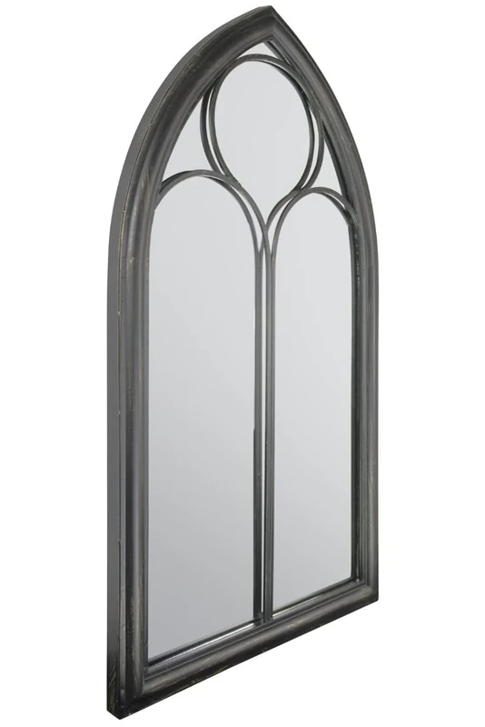 MirrorOutlet Milton Manor Black Rustic Chapel Window Design Garden Outdoor Wall Mirror 3ft8 x 2ft 112cm x 61cm, GMA007-M