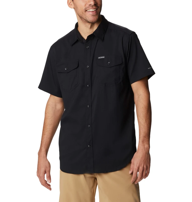 Columbia Men's Utilizer 2 Solid Short Sleeve Shirt Short Sleeve Shirt, Black, Size XL