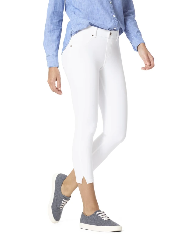 HUE Women's Ankle Slit Essential Denim Capri Hosiery, White, Medium - Image 1