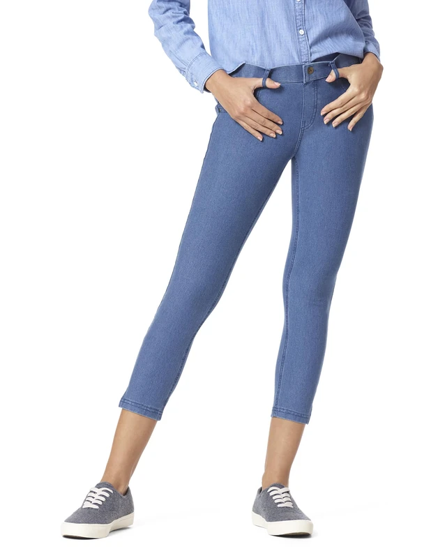 HUE Women's Ankle Slit Essential Denim Capri Hosiery, Medium Wash, 2X