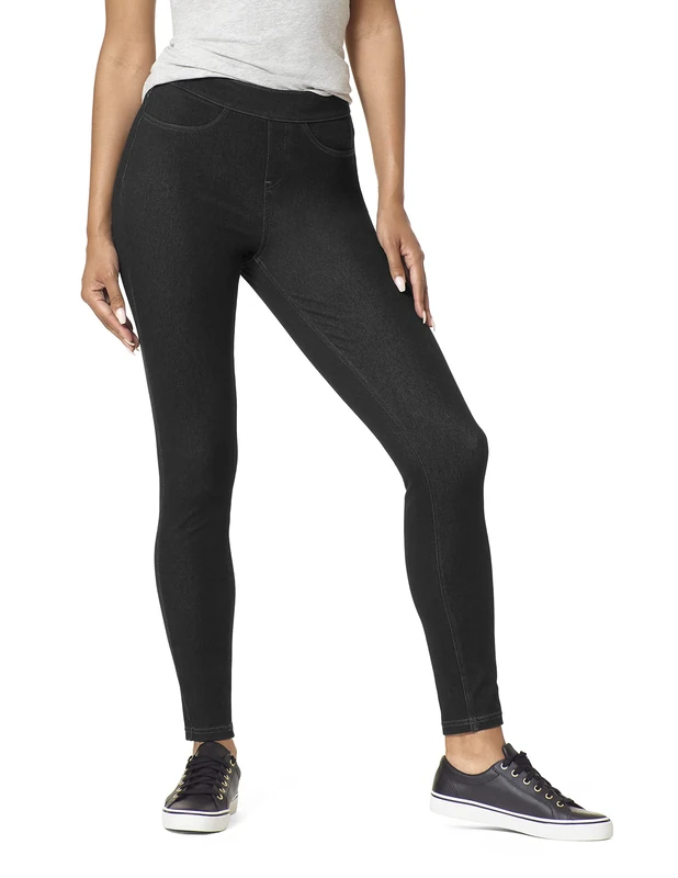HUE Women's Curvy Fit Essential Denim Leggings Hosiery, Black, Large
