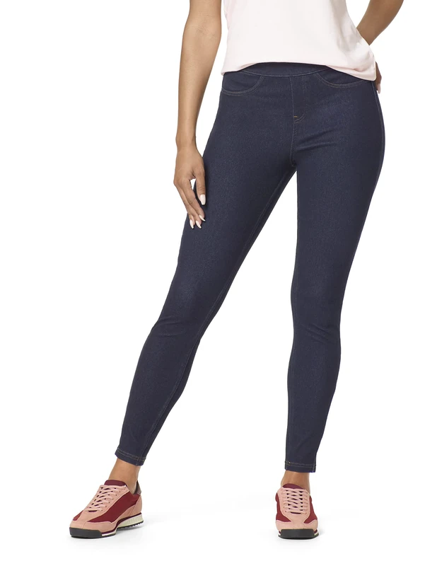 HUE Women's Curvy Fit Essential Denim Leggings Hosiery, Midnight Rinse, 2X