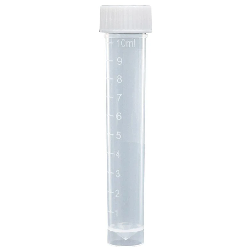 Globe Scientific 10mL Transport Tube, 6102, with Separate White Screw Cap, Polypropylene, Conical Bottom, Self-Standing, Molded Graduations, 1000/Case