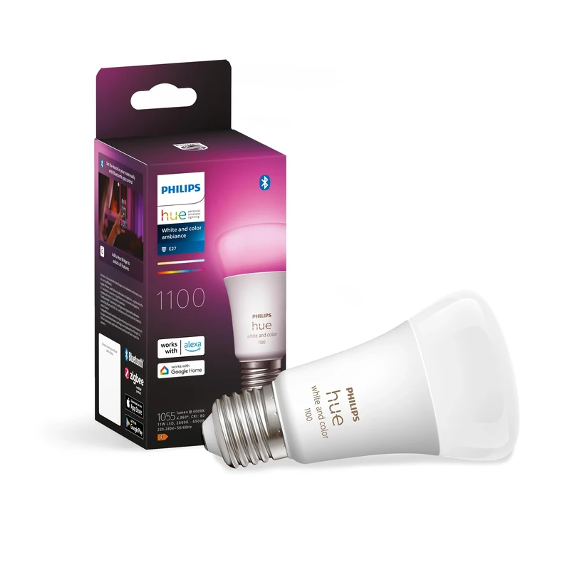 Philips Hue New White and Colour Ambiance Smart Light Bulb 75W - 1100 Lumen [E27 Edison Screw] with Bluetooth. Works with Alexa, Google Assistant and Apple Homekit.