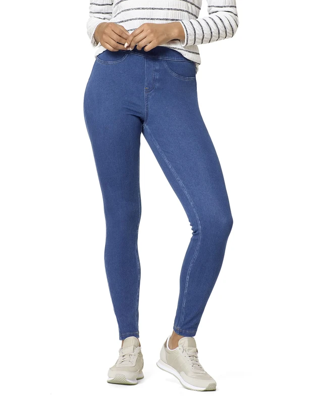 HUE Women's Curvy Fit Essential Denim Leggings Hosiery, Medium Wash, XL