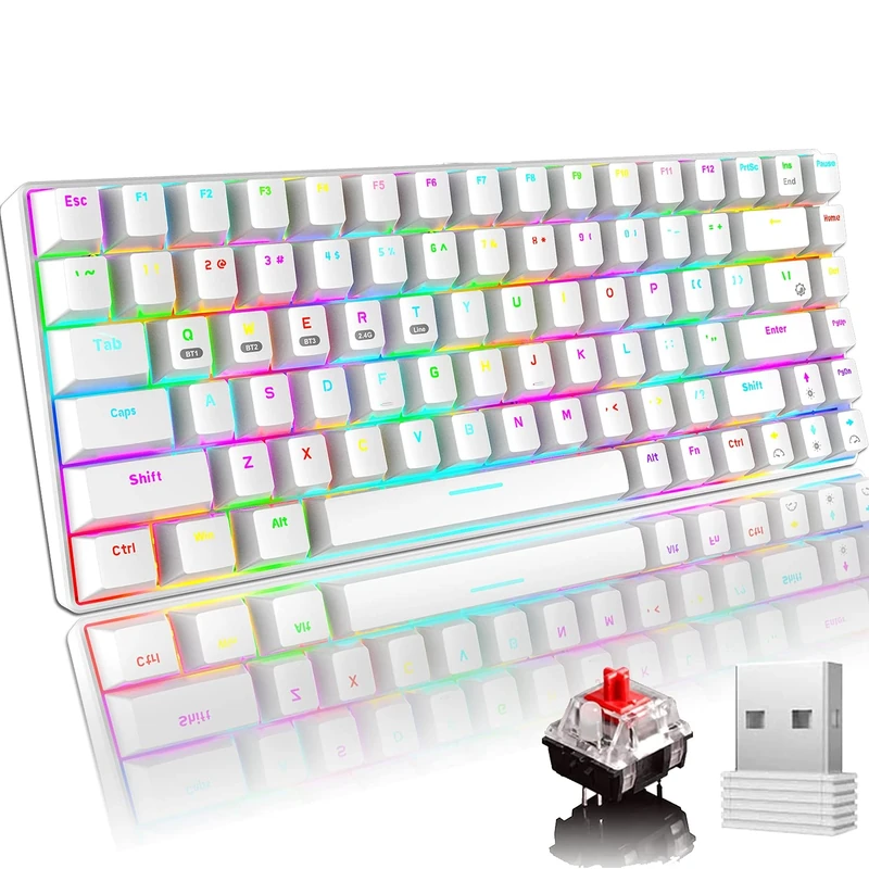 2.4Ghz Wireless/Bluetooth/Wired Mechanical Gaming Keyboard 87 Keys 3 Mode 20 Chroma RGB Backlit Compact Keyboard Red Switches with Rechargeable 3000 mAh Full Anti-ghosting Keys for Office & PC Gamer