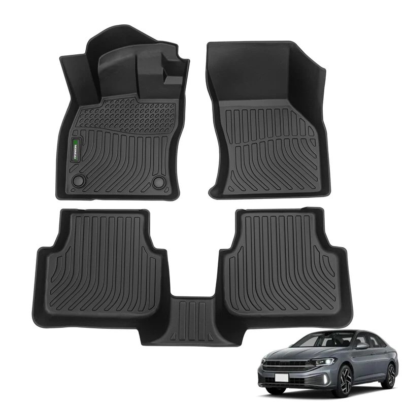 ANBINGO Floor Mats Custom for Volkswagen Jetta 2019 2020 2021 2022 Waterproof Car Mats All Weather Guard Mats Heavy Duty TPE Automotive Floor Liners Accessories Front& Rear Row Full Set Black