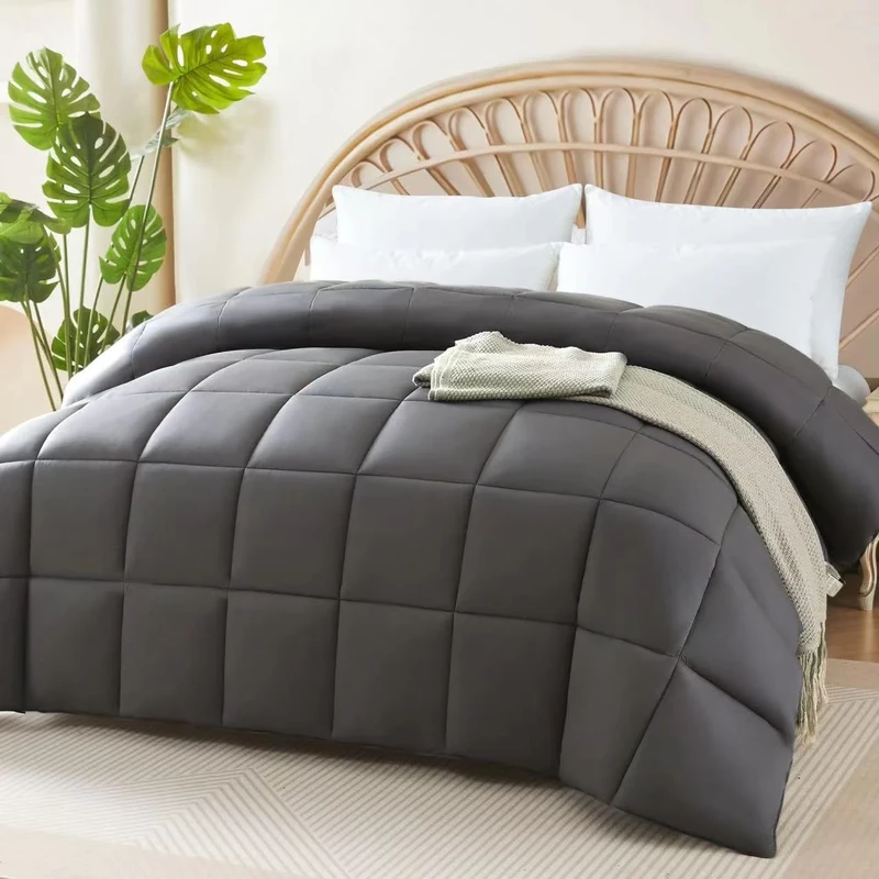 100% Cooling Bamboo Comforter, Breathable Silky Soft Bamboo Duvet Insert King Size, with 8 Corner Tabs, Summer Comforter, for Night Sweats,Hot Sleepers (90x102, Gray)