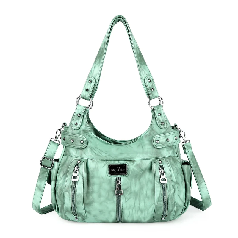 Angel Kiss Large Purses and Handbags for Women Washed Faux Leather Crossbody Hobo Satchel Shoulder Handbag Tote Purse, 1l.green, XL