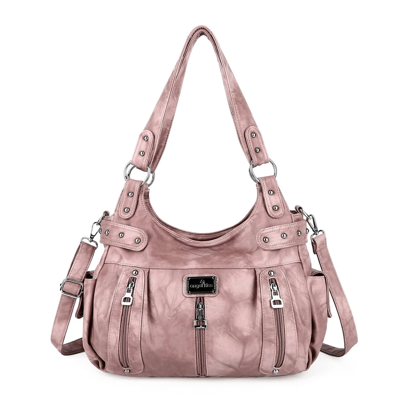 Angel Kiss Large Purses and Handbags for Women Washed Faux Leather Crossbody Hobo Satchel Shoulder Handbag Tote Purse, 1pink, XL