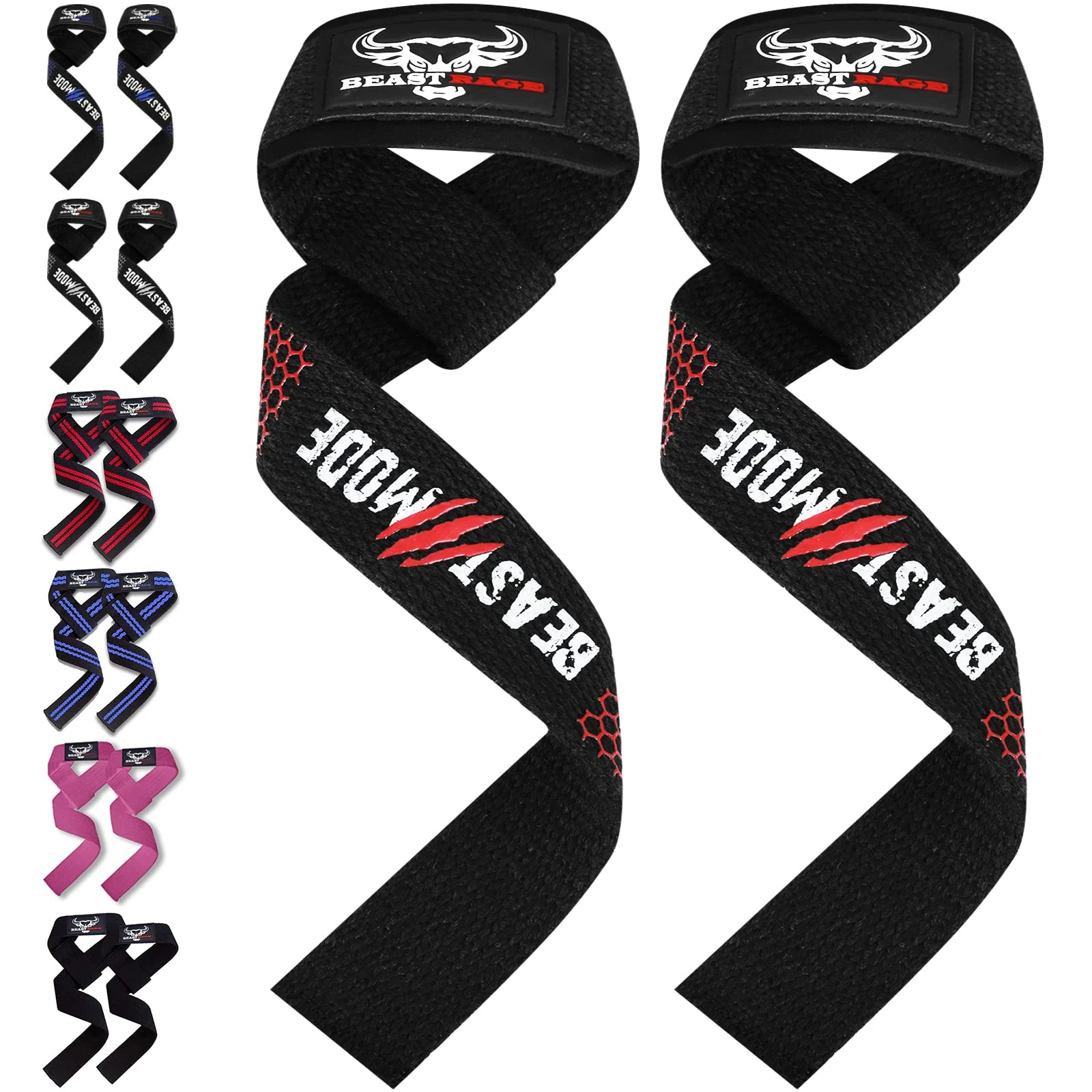 BEAST RAGE Weight Lifting Straps Fitness Padded Cotton Wrist Support Gel Advanced Grips Dumbbell Bar Wraps Heavy Duty Gym Bodybuilding Straps Power Deadlift Barbells Non Slip Exercise (Gel)