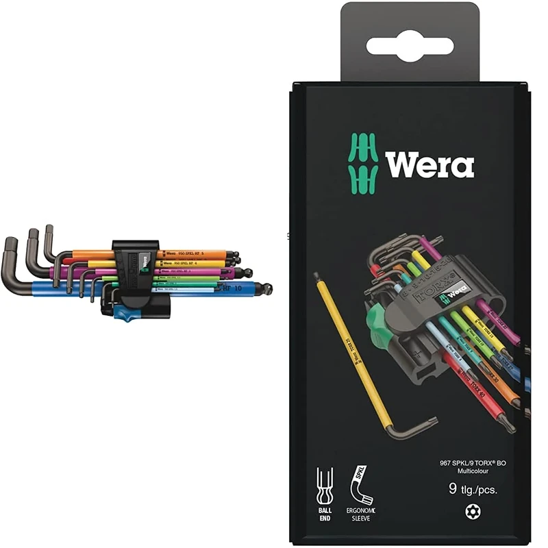 Wera 950 SPKL/9 SM HF Multicolour L-Key Set Metric BlackLaser with HOL & 967SPKL/9BO Multicolour TX-Key Set, TX8 - TX40, 9pc, 05073599001