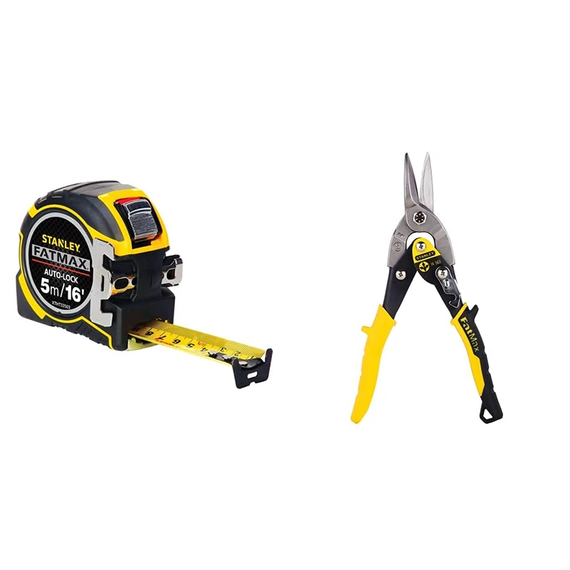 STANLEY FATMAX Autolock Tape, 5 m/16 ft & Aviation Snips – Straight Cut (2-14-563)