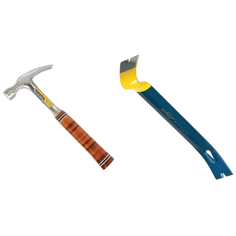 Estwing ESTE20S 20 Oz Rip Hammer with Leather Grip, Straight Claw, (Ounces) & Ehb/15 Handy Bar 15in