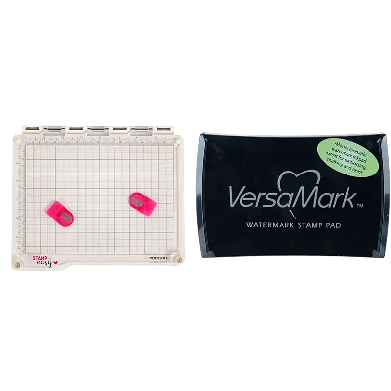 Vaessen Creative 2137-033 Easy Stamp Platform Tool for Accurate Craft Stamping, White/Transparent, 23.5 x 20.5 x 1.8 cm & Tsukineko Versamark Watermark Ink Pad