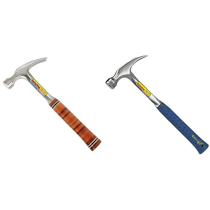 Estwing ESTE20S 20 Oz Rip Hammer with Leather Grip, Straight Claw, (Ounces) & E3-20S 14-217 20-Ounce Ripping Hammer, Smooth Face, Silver, 20 oz