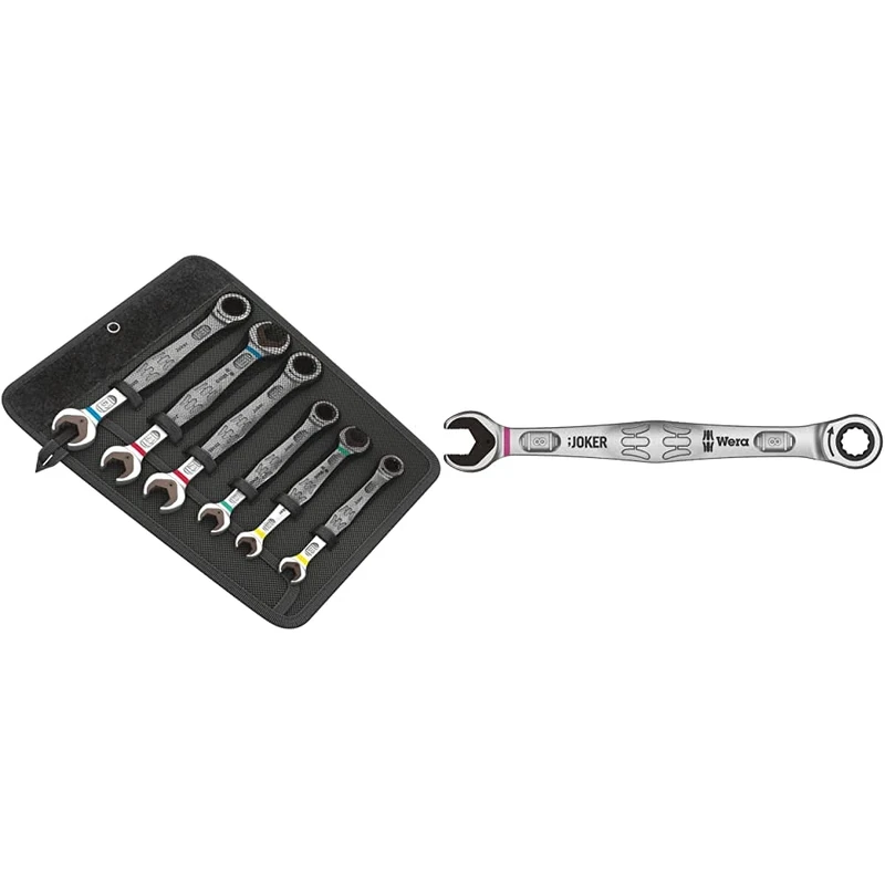 Wera Joker Combination Double Open-Ended Wrench Set, 6pc, 05020022001 & Joker Combination Ratchet Spanner, 8 mm, 05073268001