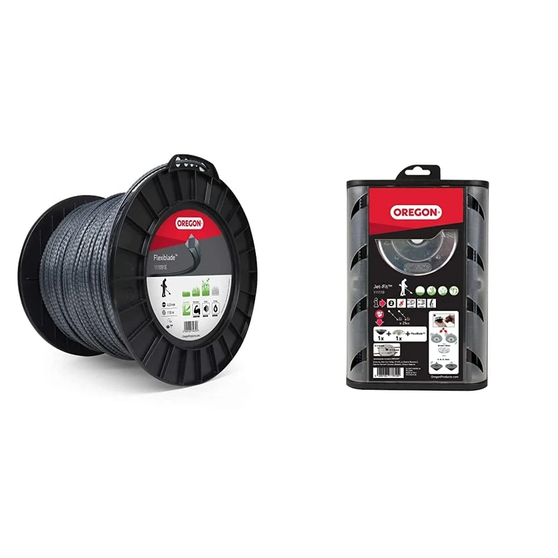 Oregon Flexiblade Serrated Heavy Duty Trimmer Line - 4 mm x 110 m Long Spool & Jet Fit 2 Line Strimmer Head, Universal Easy-Load Head for Straight Shaft Strimmers 25cc Plus