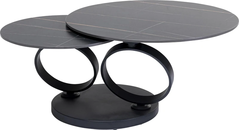 Kare Design Coffee Table Beverly Black, Elegant, Steel, Stoneware, 360 °C Rotable, Gift Idea, Sofa Side Table, Round Bedside Table, Home Decor for Living Room, Office, 43 x 133 x 80 cm (H/W/D)