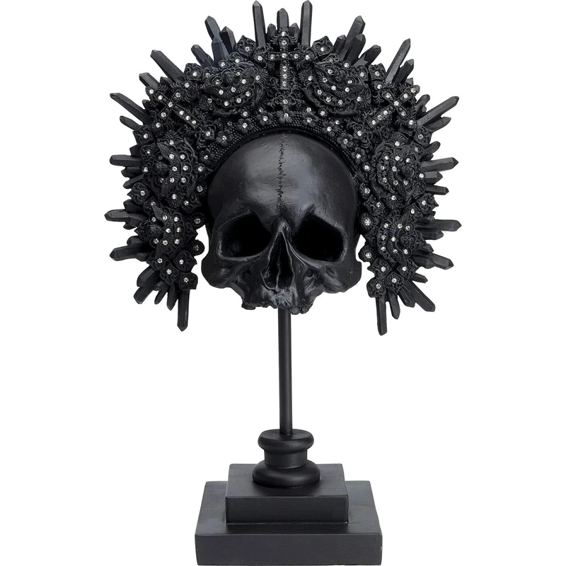Kare Design Deco Object King Skull, Black, Elegant, Handpainted, Handmade, Each Piece Unique, Gift Idea, Decorative Home Accessories, Room Decor for Living Room, 49x32x29 cm