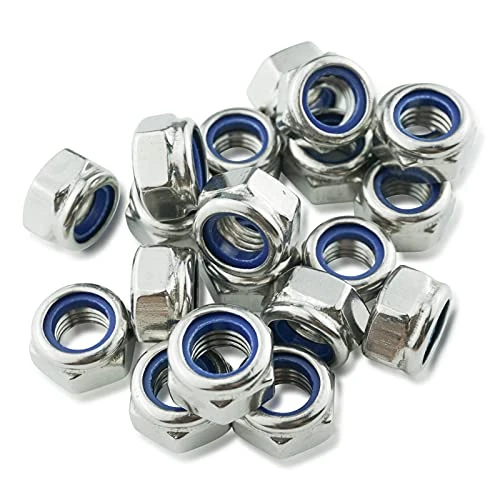 M10 Nyloc Locking Nuts, 10mm Stainless Steel Hex Nuts (Pack of 20), Self-Locking DIN 985