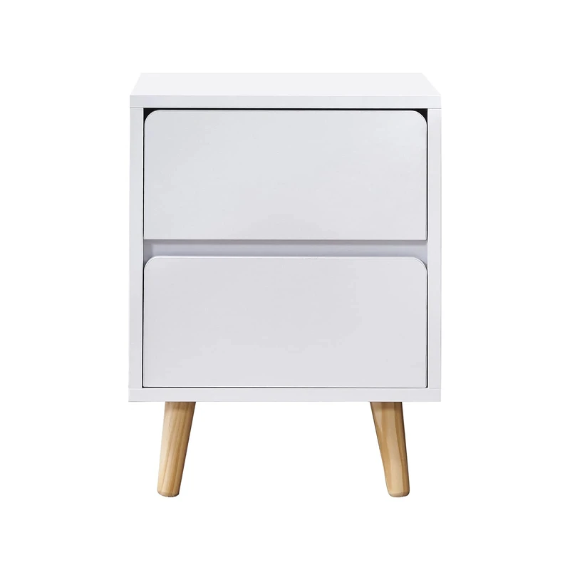 TUKAILAi White Bedside Table with 2 Drawers, Modern Nightstand with 2 Drawers Wooden Legs Storage Cabinet for Bedroom
