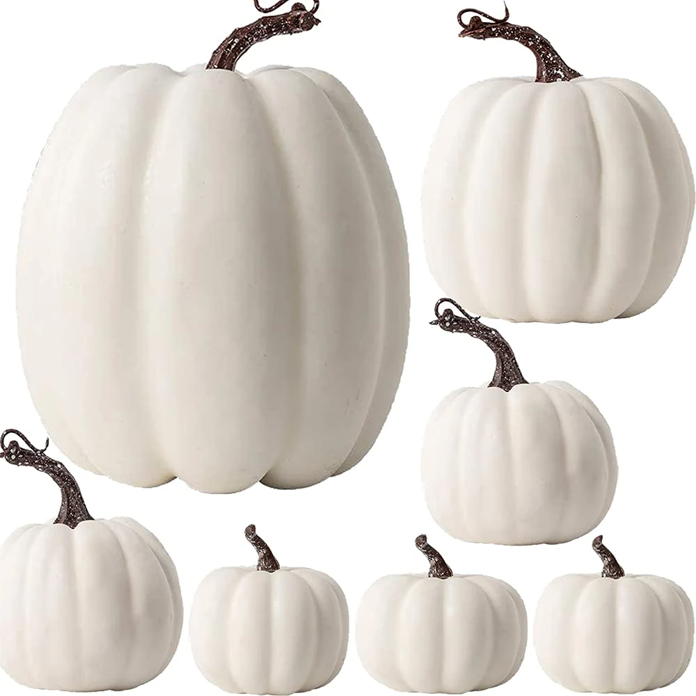OTMVicor 7Pcs Artificial Pumpkins,Autumn Decoration,White Pumpkin for Thanksgiving Fall Harvest Halloween Christmas