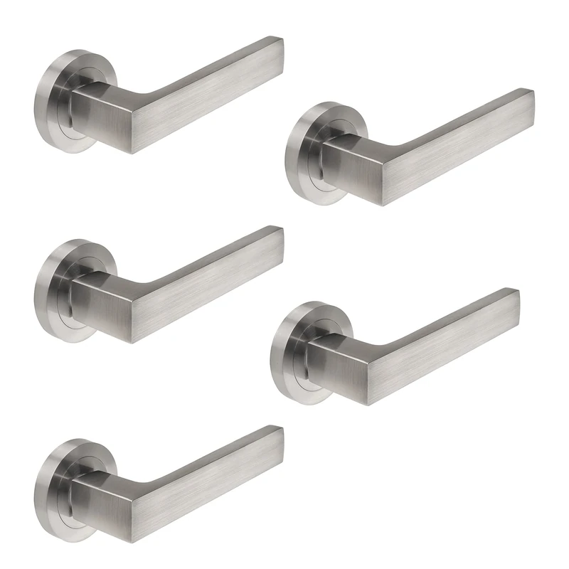 Emuca - Internal Door Handles, Batch of 5 Sets of Internal Door Handles with D.50 mm (1,96 inch) Rose, Aluminium, Satin Nickel.