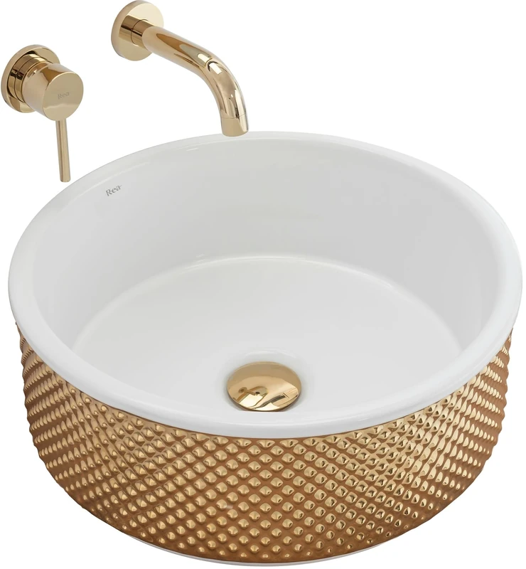 Rea Bathroom Sink Made of Ceramic Helen - Gold/White - REA-U6978