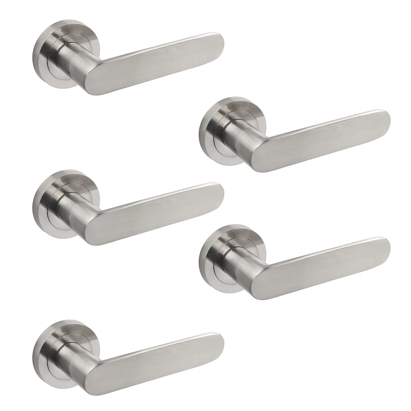 Emuca - Internal Door Handles, Batch of 5 Sets of Internal Door Handles with D.50 mm (1,96 inch) Rose, Aluminium, Satin Nickel.