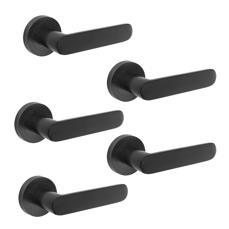 Emuca - Internal Door Handles, Batch of 5 Sets of Internal Door Handles with D.50 mm (1,96 inch) Rose, Aluminium, Black.
