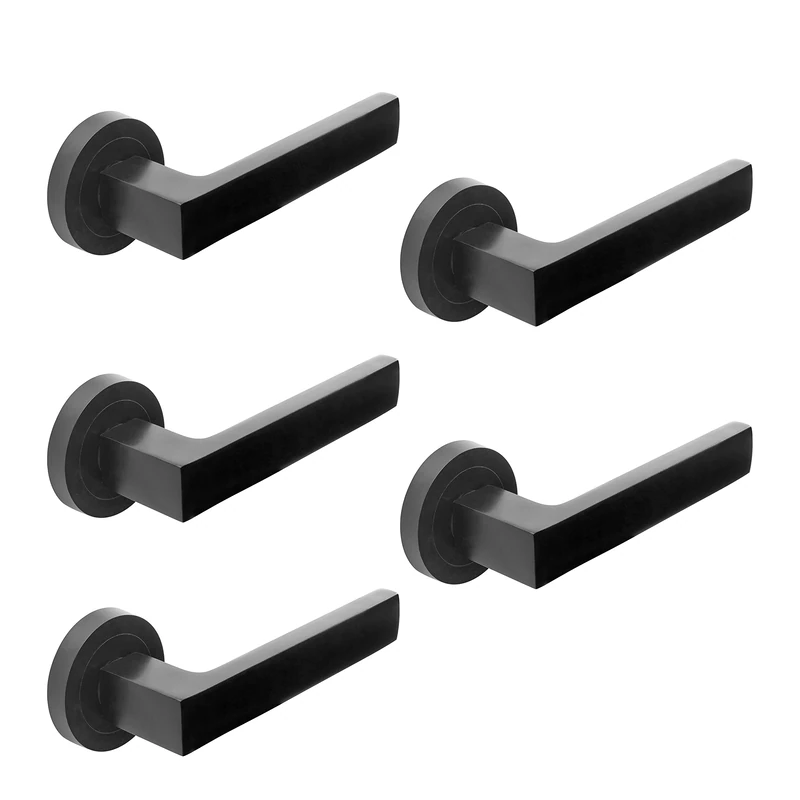Emuca - Internal Door Handles, Batch of 5 Sets of Internal Door Handles with D.50 mm (1,96 inch) Rose, Aluminium, Black.