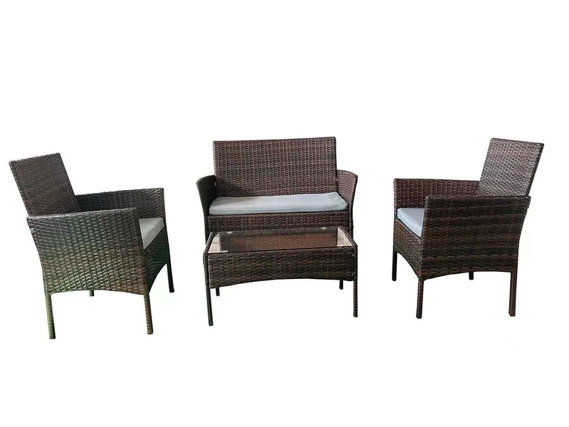 4 Seater Wicker Set of Brown Rattan 2 Seater Sofa, Table, 2 Chairs For Indoor Outdoor Garden Furniture Patio Conservatory
