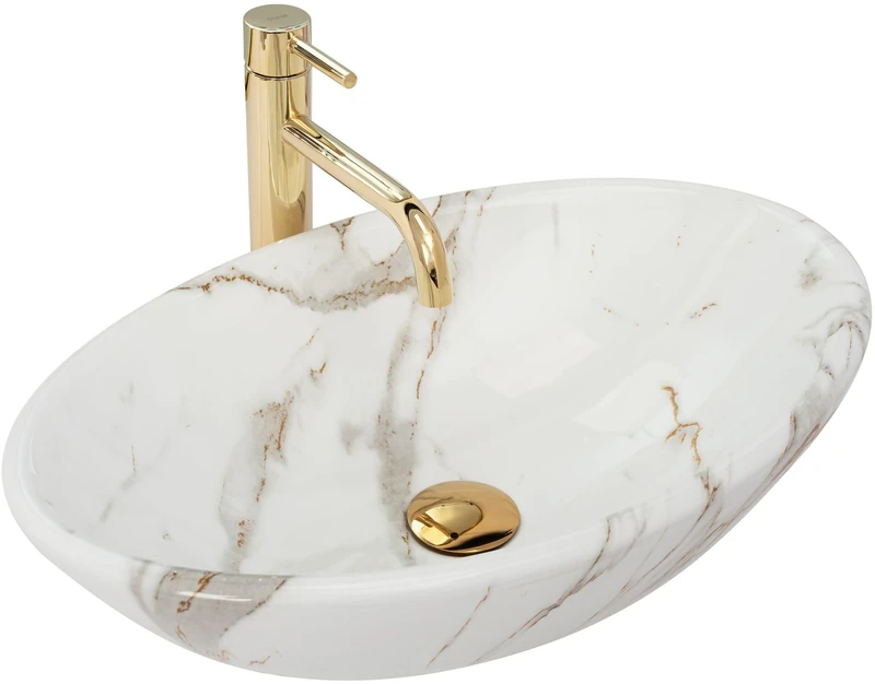Rea Bathroom Sink Made of Ceramic Pamela Shiny Aiax - Stone Imitation - REA-U9685