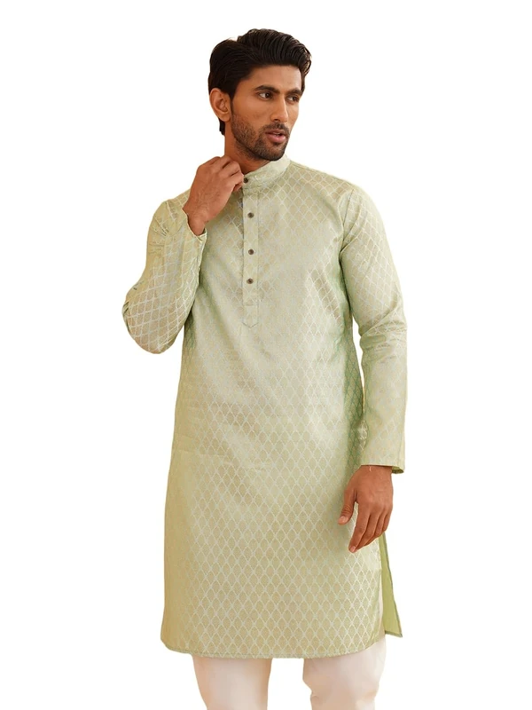 SOJANYA (Since 1958), Men's Jacquard Silk Pista Green Self Design Only Kurta, Size: 38