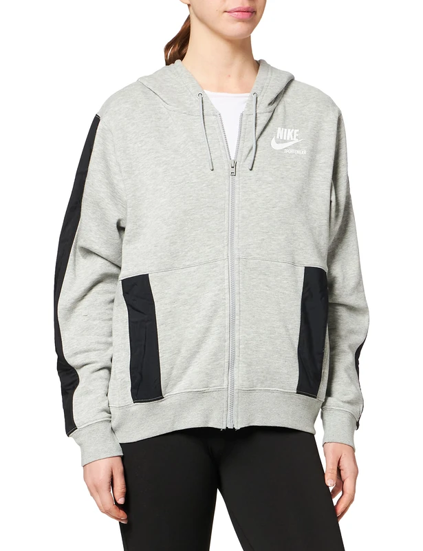 Nike DD5671 W NSW FLC FZ HOODIE HTG Sweatshirt women's dk grey heather/black/white L