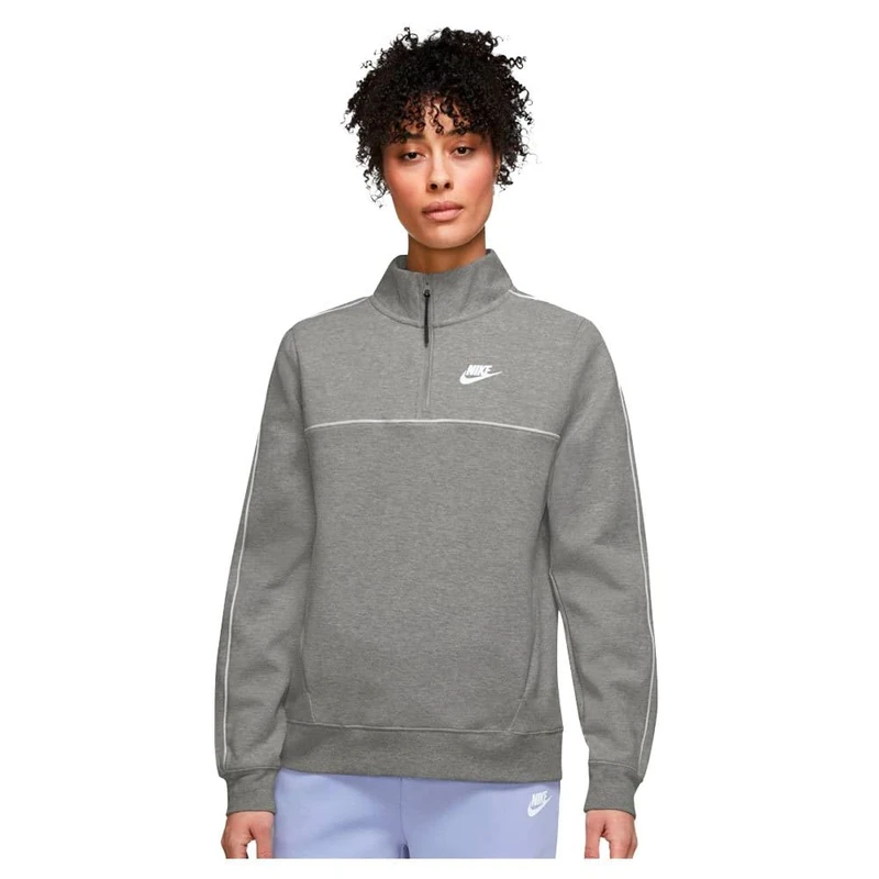 Nike DD5255 W NSW MLNM ESSTL FLC QZ LS TOP Sweatshirt women's dk grey heather/white S