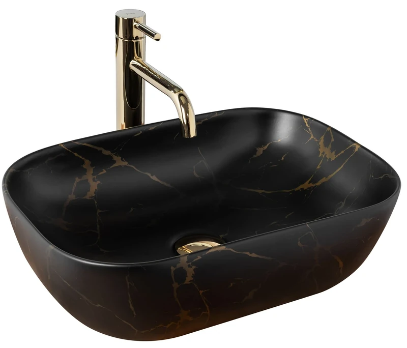 Rea Bathroom Sink Made of Ceramic Belinda Black Marble Matt - Black matt - REA-U8908