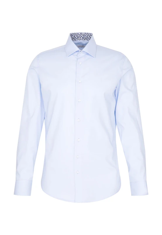 Seidensticker Men's Business Shirt - Slim fit - Non-Iron - Kent Collar - Long Sleeve - Patch - 100% Cotton Hellblau