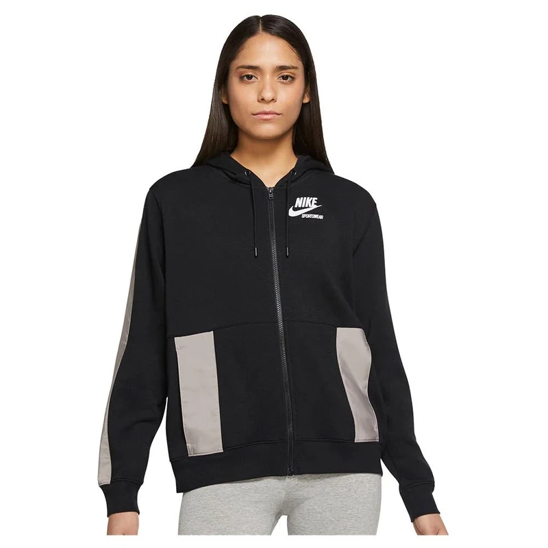 Nike DD5671 W NSW FLC FZ HOODIE HTG Sweatshirt women's black/moon fossil/white XL