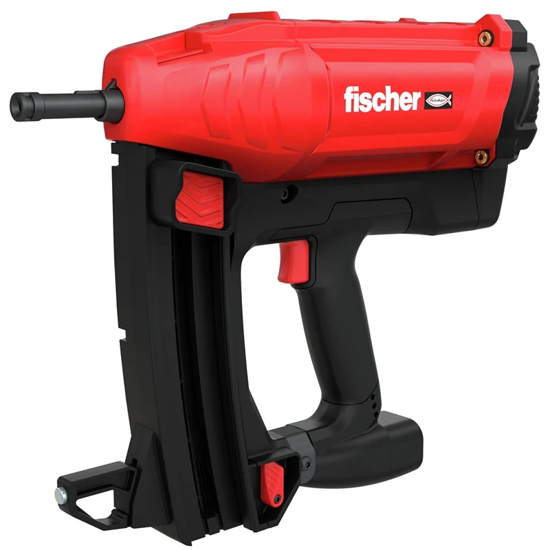 fischer 553411 FGC 100 Gas Nail Nailer with Two 7.2 Volt 2.5 Amp Batteries, 1 Charger, 2 Shoots Per Second, Red