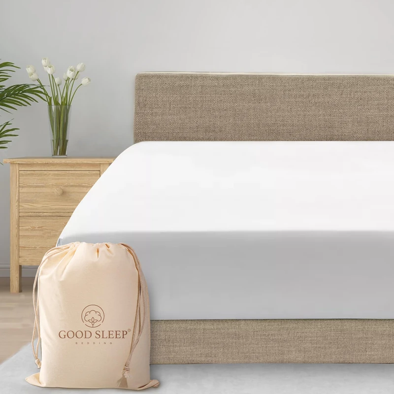 Good Sleep Bedding California King Fitted Sheet - 1000 Thread Count Egyptian Cotton Sheets with 16 Inch Deep Pocket, Soft & Breathable Hotel Style Cal King Fitted Sheet Only - White Fitted Bed Sheets