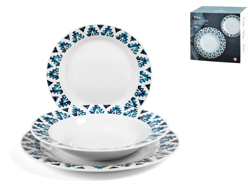 Royal Norfolk 759956 Tribe Tableware Set 18 Pieces, Porcelain Decorated Blue, 25 cm - Image 1