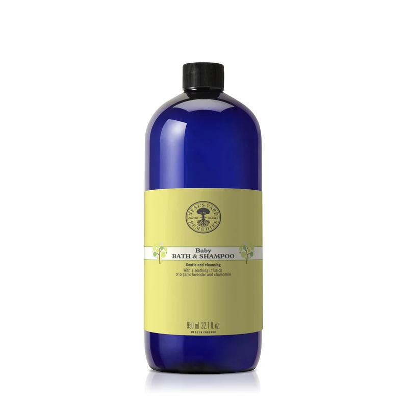 Neal's Yard Remedies Baby Bath & Shampoo, Body Wash Suitable For Newborns, With Lavender & Chamomile, Vegan & Cruelty-Free, 950ml