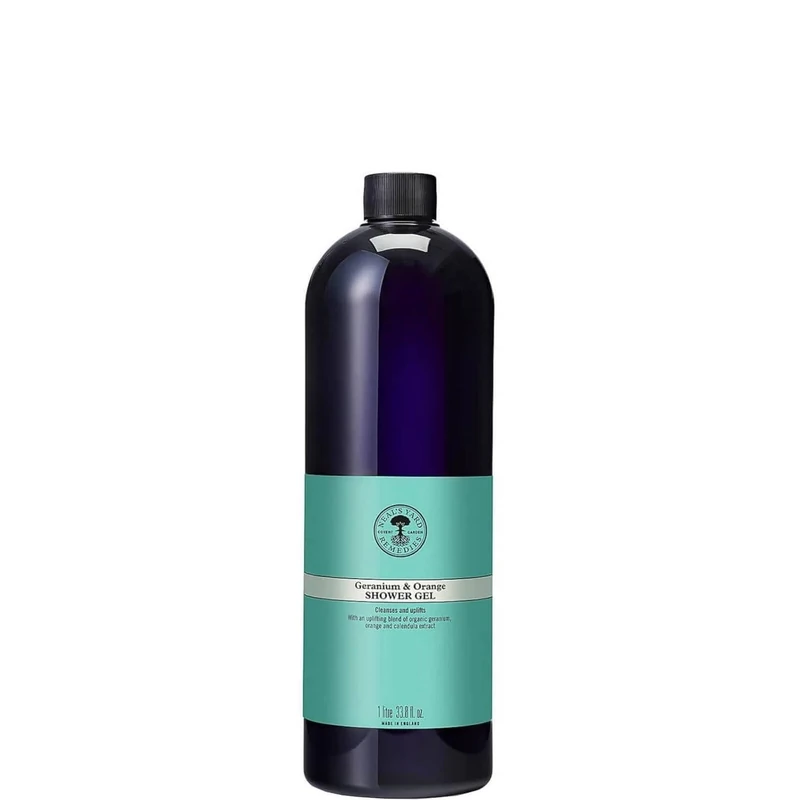 Neal's Yard Remedies Geranium & Orange Shower Gel, Energising & Uplifting Body Wash, Citrus Scent, Vegan & Cruelty-Free, 950ml