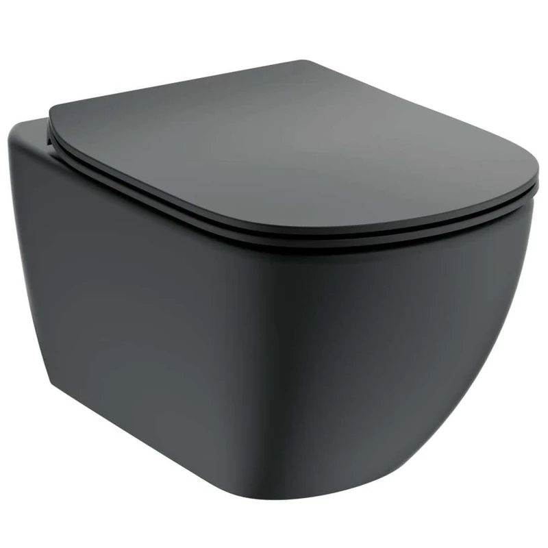 Ideal Standard TESI T3546V3 Suspended Toilet Pack Without Flange, Ultra-Slim Flip-Up Seat, Fall Brake, Aquablade Technology, Matt Black