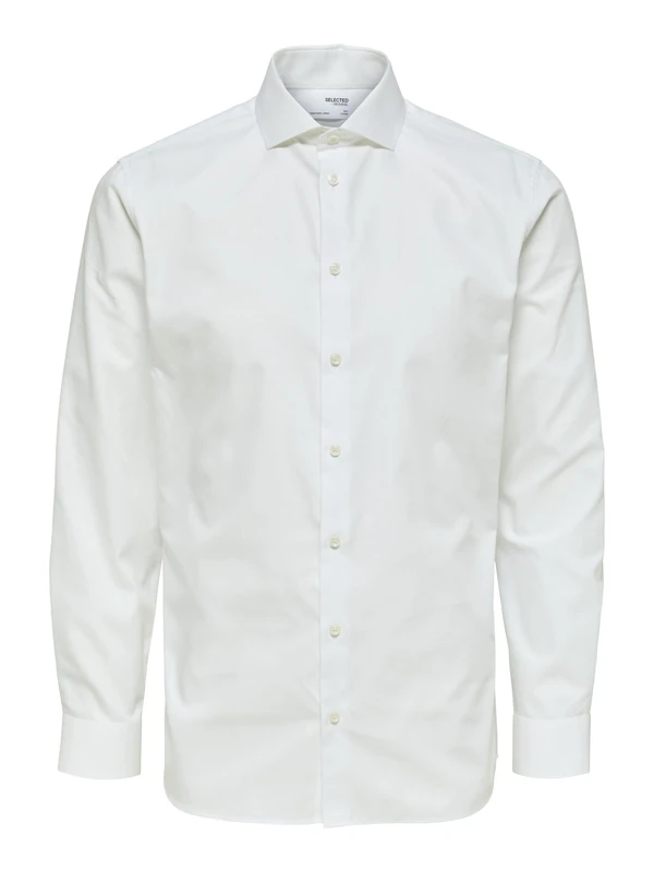 SELECTED HOMME BLACK Men's SLHSLIMETHAN Shirt LS Cut Away B NOOS Shirt, Bright White, M
