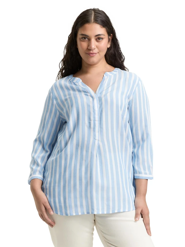 TOM TAILOR Women's 1024917 Blouse, 29238-Bleu White Stripe, 44